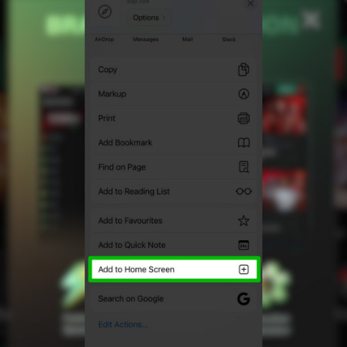 Select the "Add to Home Screen" option