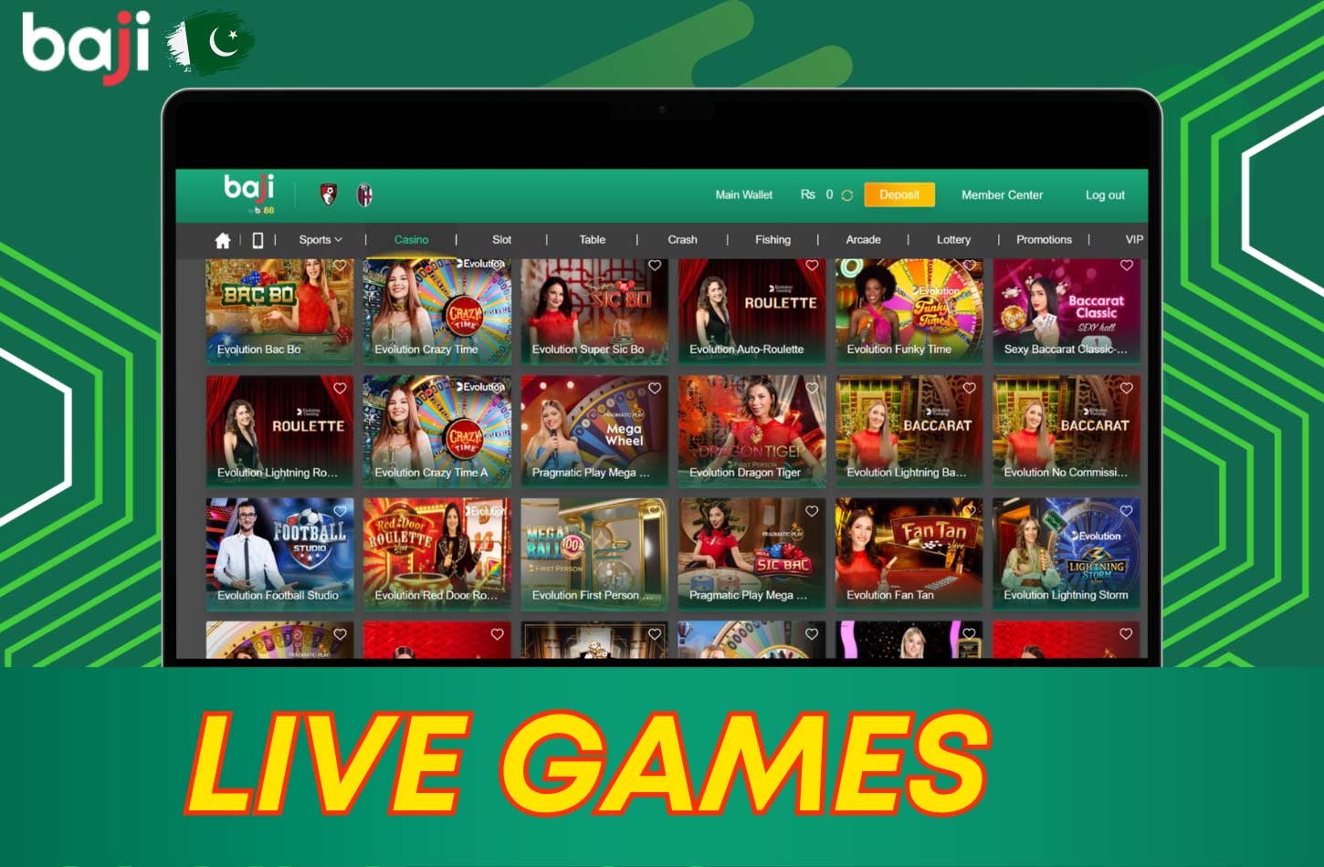 The Baji live Games section