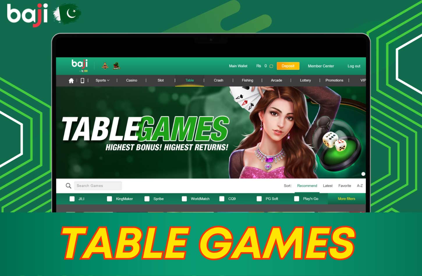 The Baji Table Games section