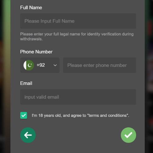 Fill in your personal information in Baji